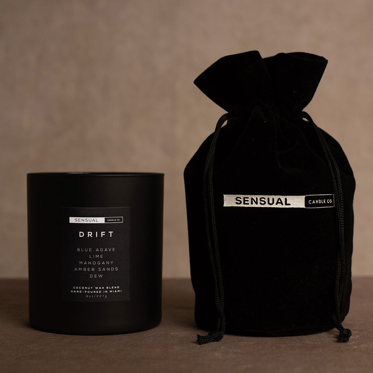 Sensual Candle Co Drift Luxury Sensual Candle and Velvet Bag Packaging