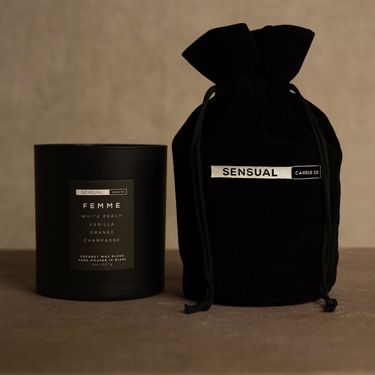 Sensual Candle Co. Femme Sensual Candle and Velvet Bag Packaging
