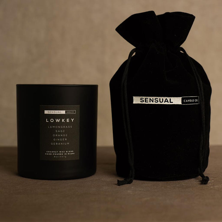 Sensual Candle Co. Lowkey Luxury Sensual Candle and Velvet Bag Packaging